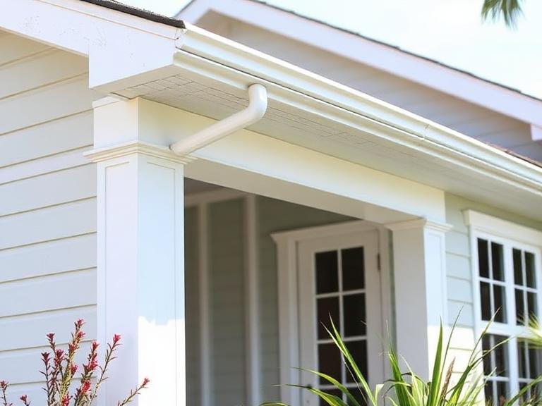 Repaired and freshly painted exterior fascia, soffit and porch column trim